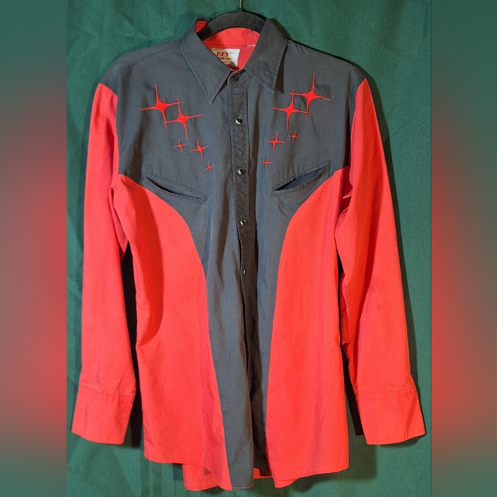 ELY DIAMOND Black and Red Button Down Shirt